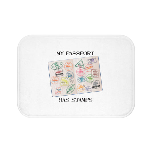 Travel-Inspired Bath Mat - 'My Passport Has Stamps'