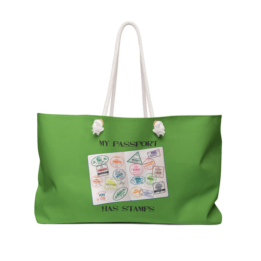 Copy of Travel Lover's Weekender Bag GREEN - 'My Passport Has Stamps'