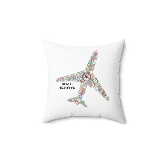 World Traveler Faux Suede Pillow - Travel-Themed Home Decor