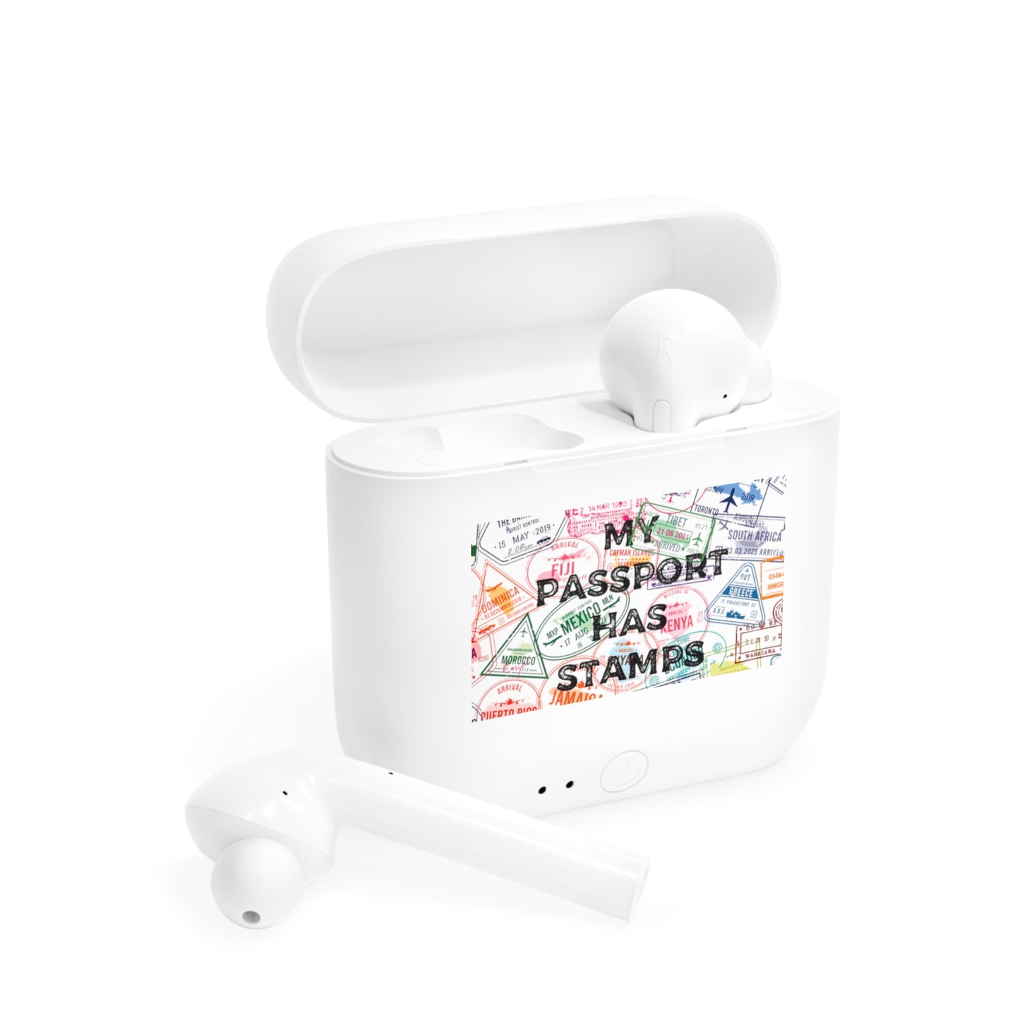 Travel-Inspired Wireless Earbuds Case - "My Passport Has Stamps" Design