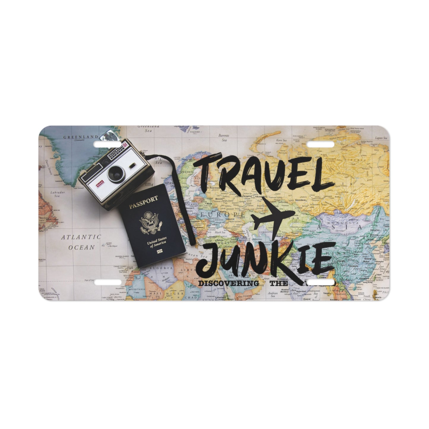 Travel Junkie Vanity Plate - Adventure Awaits License Plate for Travelers