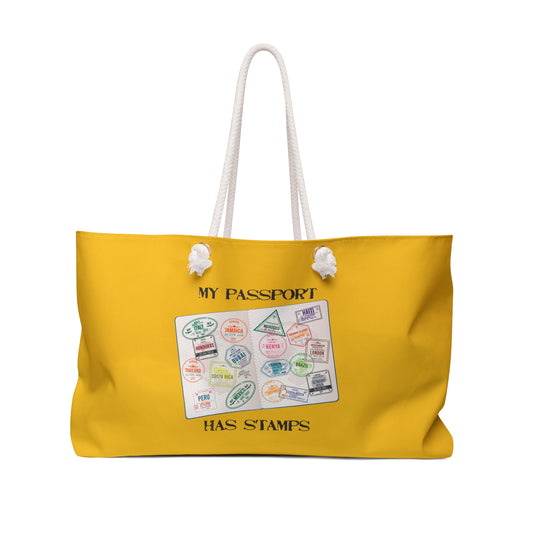 My Passport Has Stamps Weekender Bag  YELLOW– Perfect Travel Companion for Adventurers